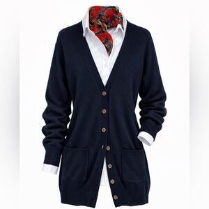 Y2K WoolOvers Navy Blue Merino Wool Cashmere Grandpa Cardigan, Size S